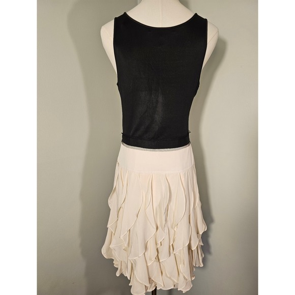 BCBGMAXAZRIA Black Off White Silk Tiered Ruffle Cocktail Dress Size 6 - Picture 2 of 6